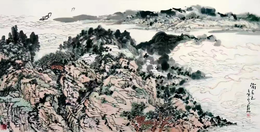 吴静山《江南春色》68cmx133cm