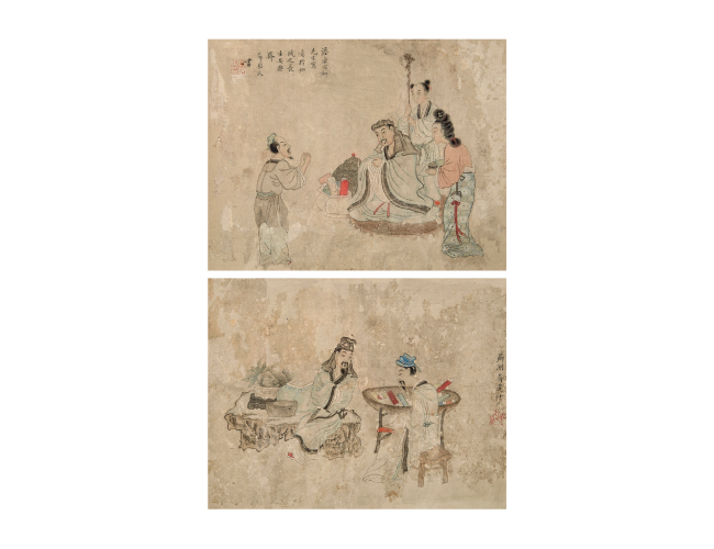 蒋莲  人物斗方二帧