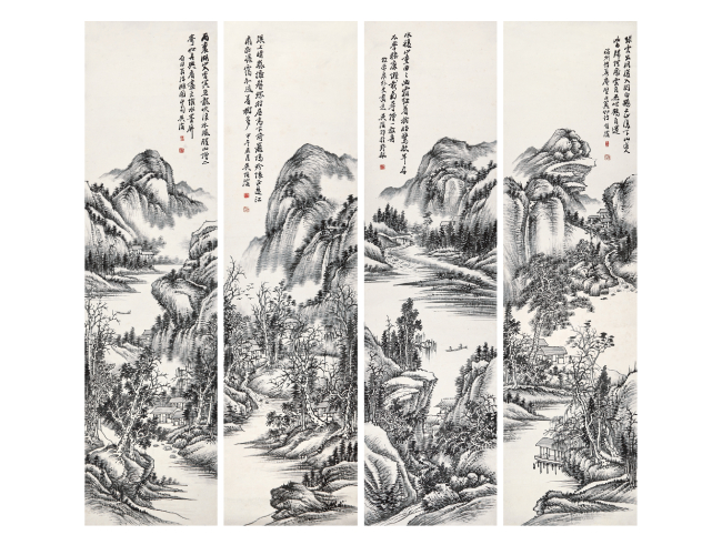 吴伯滔  山水四屏