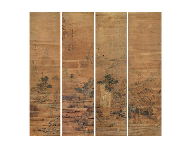 何丹山 山水人物四条屏