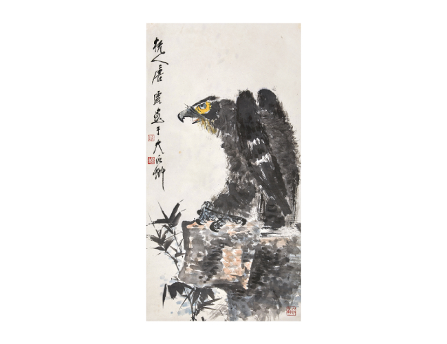 唐云  鹰石图