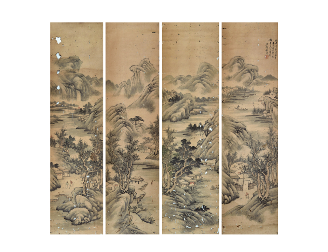 黄渭三  山水人物四条屏