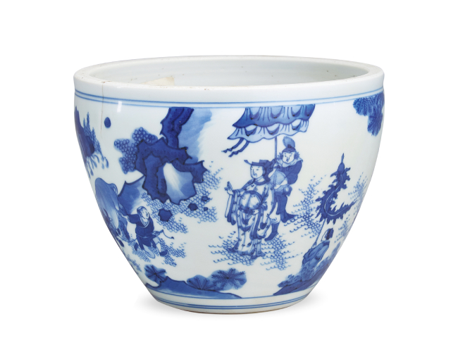明崇祯  青花丙吉问牛图案缸