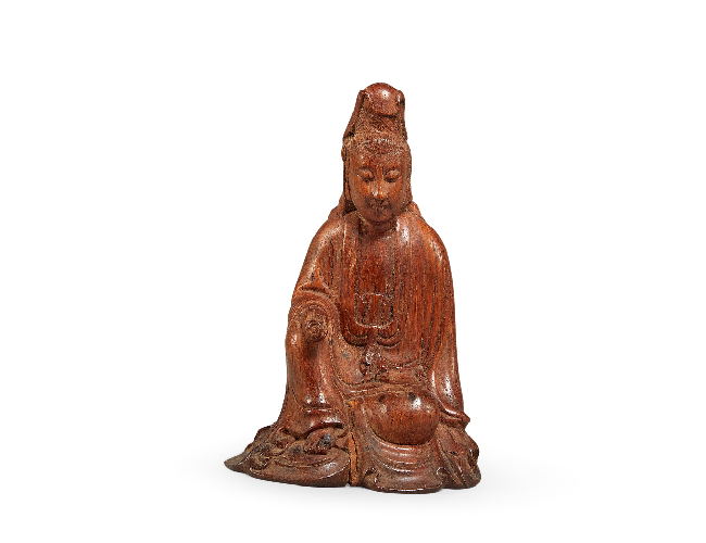 清  竹雕书卷观音