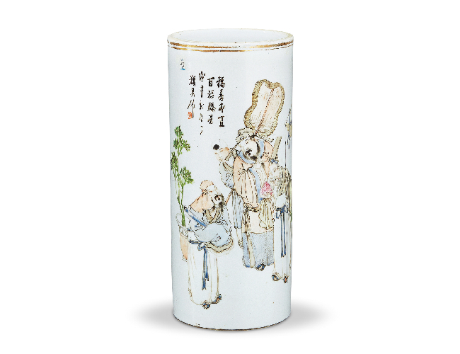 清光绪  浅绛彩福寿成置帽筒