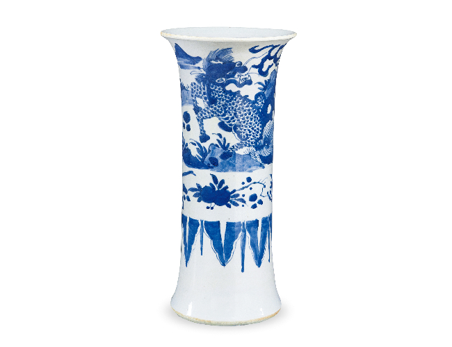清顺治  青花麒麟芭蕉纹花觚
