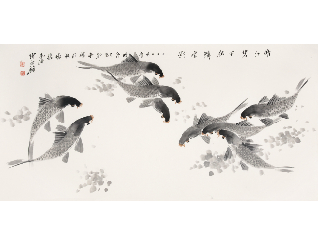 陈永锵  晴江碧水银鳟云影
